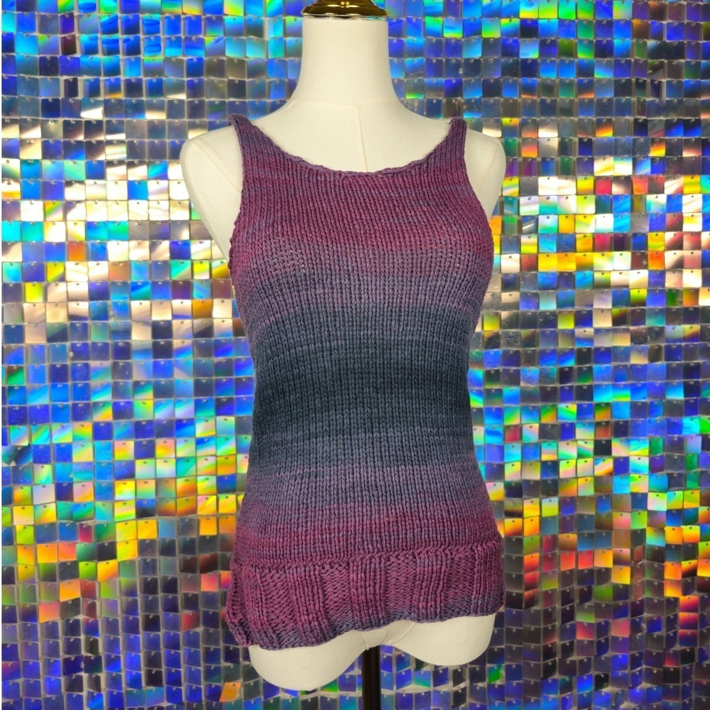 Handmade Knit Tank Top Womens Small Purple Grey Ombre Excellent Sleeveless‎ Boho
